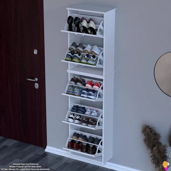 Modilayn VERVE Asma Kapı Önü 52x194x26 cm’ lik 5 Düşer Kapak 10 Göz Bölmeli Ayakkabılık - Resim 4