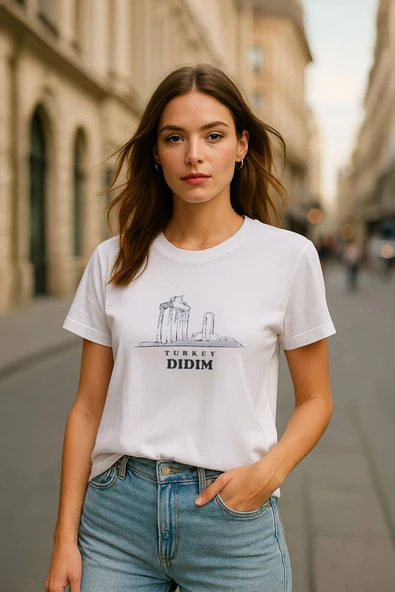 Kadın Bisiklet Yaka %100 Pamuk Didim Baskılı Kısa Kollu T-Shirt ürün görseli 1