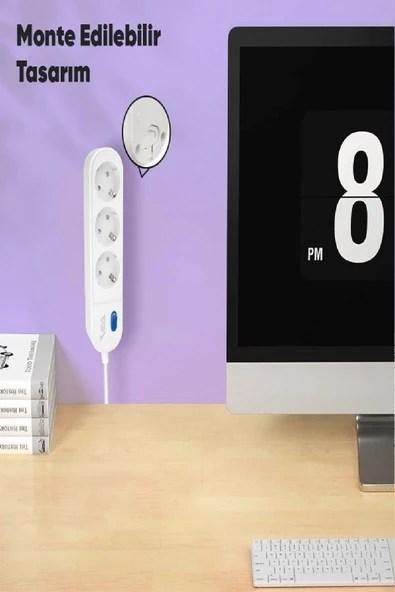 Anahtarlı Akım Korumalı 3’lü Grup Priz 1.5m Bakır Kablolu 16A 3500W Beyaz Dayanıklı Tasarım Ev Ofis - 3