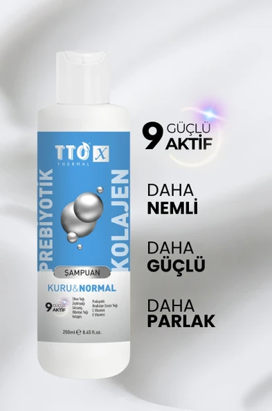 TTO-X Prebiyotik & Kolajen Kuru ve Normal Saçlar Şampuan 250ml (Glycerin,Maltodextrin,Triethanolamine) - 3