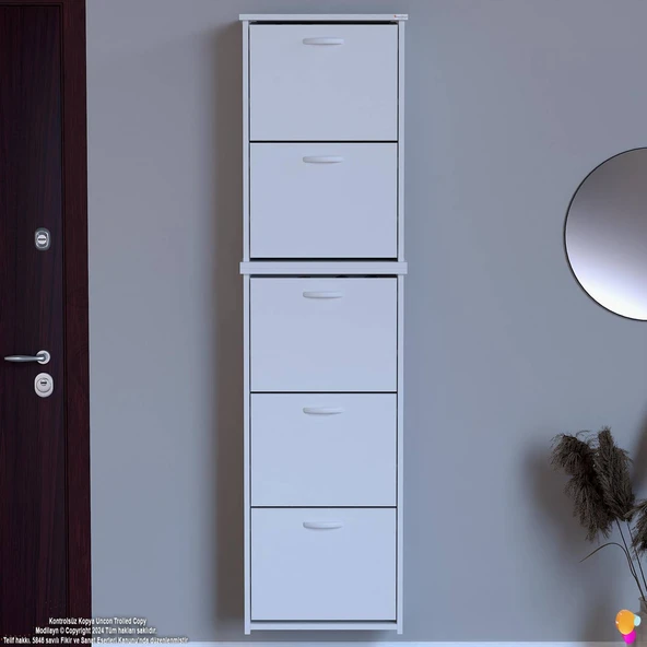 Modilayn VERVE Asma Kapı Önü 52x194x26 cm’ lik 5 Düşer Kapak 10 Göz Bölmeli Ayakkabılık - Resim 3