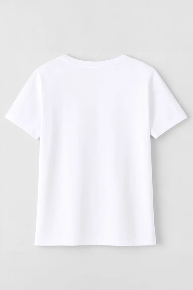 Kadın Bisiklet Yaka %100 Pamuk Didim Baskılı Kısa Kollu T-Shirt - Resim 3