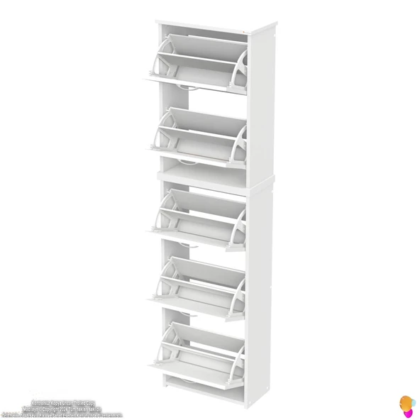 Modilayn VERVE Asma Kapı Önü 52x194x26 cm’ lik 5 Düşer Kapak 10 Göz Bölmeli Ayakkabılık - 7