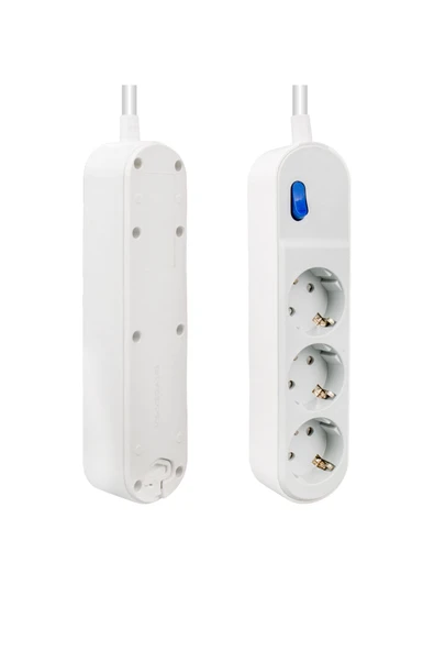 Anahtarlı Akım Korumalı 3’lü Grup Priz 1.5m Bakır Kablolu 16A 3500W Beyaz Dayanıklı Tasarım Ev Ofis - 4
