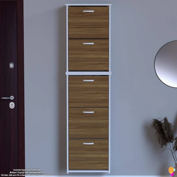 Modilayn VERVE Asma Kapı Önü 52x194x26 cm’lik 5 Düşer Kapak 10 Göz Bölmeli Ayakkabılık - Resim 3