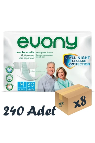 Evony Bel Bantlı Yetişkin Hasta Bezi Medium 30'lu 8 Paket 240 Adet