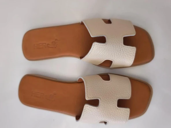 Kadın Deri Terlik Kaymaz Taban Yumuşak  Giydirimli - 11