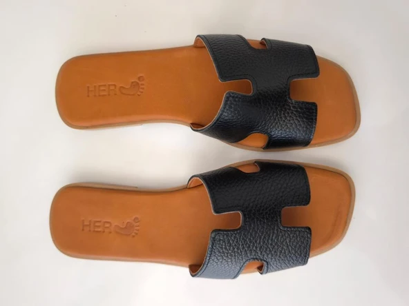 Kadın Deri Terlik Kaymaz Taban Yumuşak  Giydirimli - 2