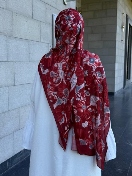Pamuklu Mimoza Desen Şal- Bordo - 6