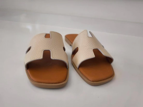 Kadın Deri Terlik Kaymaz Taban Yumuşak  Giydirimli - 10