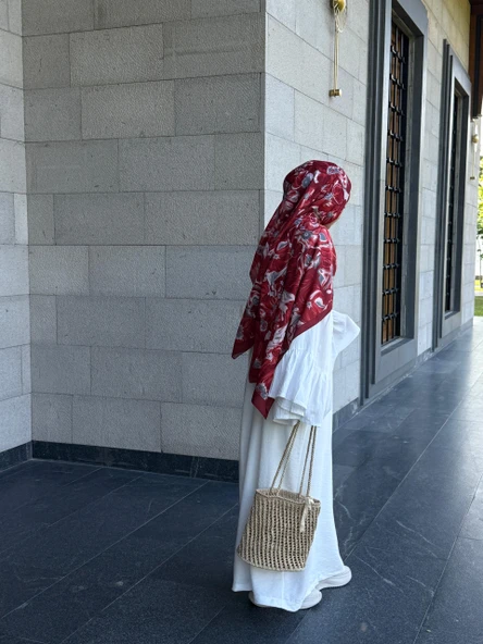 Pamuklu Mimoza Desen Şal- Bordo - 3