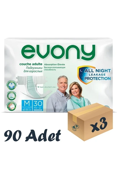 Evony Bel Bantlı Yetişkin Hasta Bezi Medium 30'lu 3 Paket 90 Adet
