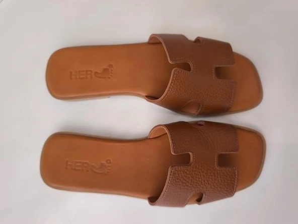 Kadın Deri Terlik Kaymaz Taban Yumuşak  Giydirimli - 4