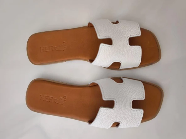 Kadın Deri Terlik Kaymaz Taban Yumuşak  Giydirimli - 7