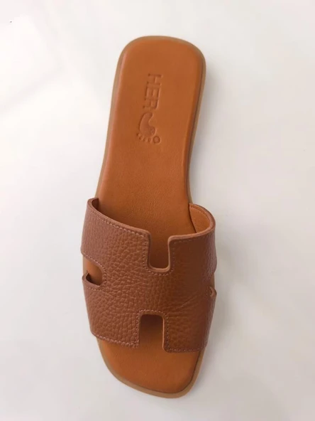 Kadın Deri Terlik Kaymaz Taban Yumuşak  Giydirimli - 5