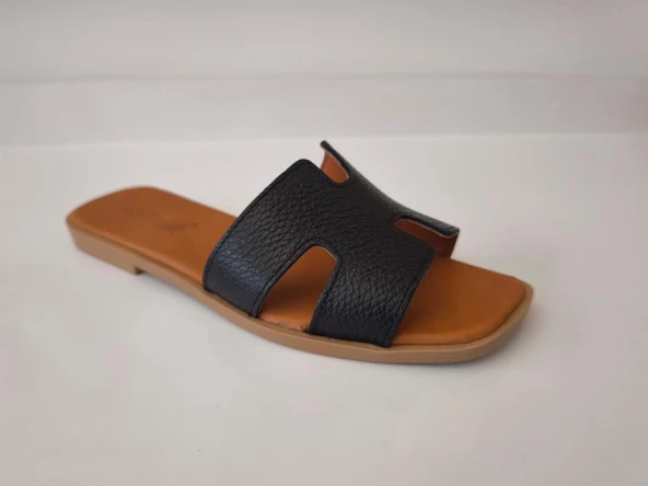 Kadın Deri Terlik Kaymaz Taban Yumuşak  Giydirimli - 8