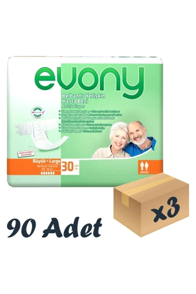 Evony Bel Bantlı Yetişkin Hasta Bezi Large 30'lu 3 Paket 90 Adet - 2