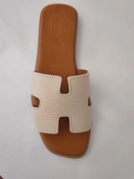 Kadın Deri Terlik Kaymaz Taban Yumuşak  Giydirimli - 3