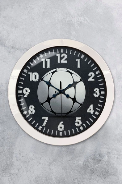Platin Saat 36 Cm Beyaz Metal Futbol Topu Duvar Saati