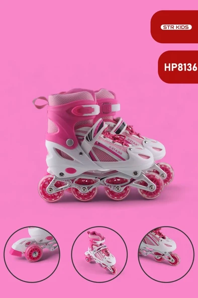 Pembe Silikon Tekerli Ayarlanabilir Işıklı Paten M 35-38 HP8136