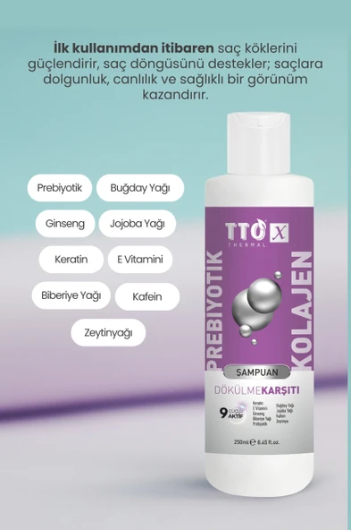 TTO-X Prebiyotik & Kolajen Dökülme Karşıtı Şampuan 250ml (Cocamidopropyl,Betaine,Glycerin) - 4