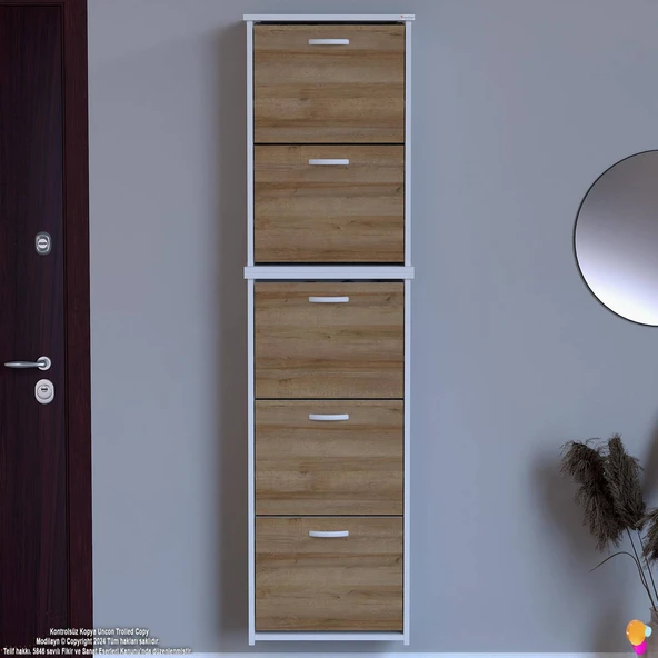Modilayn VERVE Asma Kapı Önü 52x194x26 cm’lik 5 Düşer Kapak 10 Göz Bölmeli Ayakkabılık - 4
