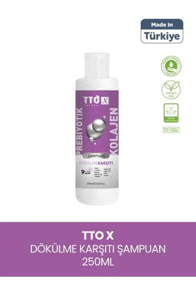 TTO-X Prebiyotik & Kolajen Dökülme Karşıtı Şampuan 250ml (Cocamidopropyl,Betaine,Glycerin)