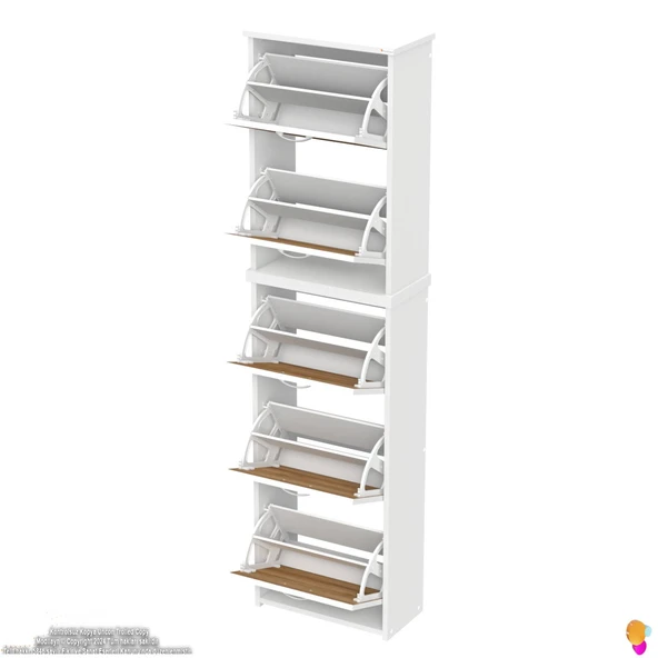 Modilayn VERVE Asma Kapı Önü 52x194x26 cm’lik 5 Düşer Kapak 10 Göz Bölmeli Ayakkabılık - 7