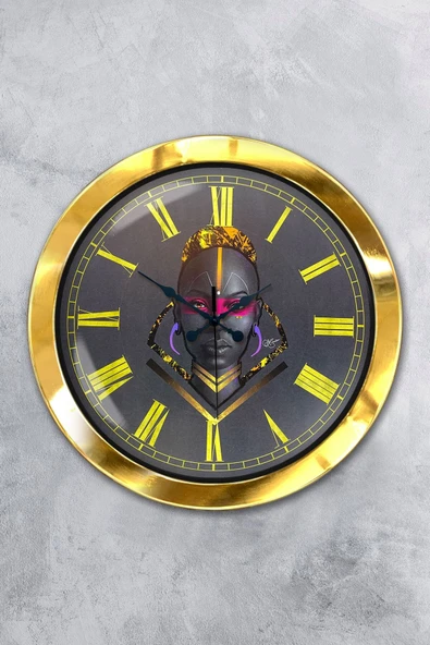 Platin Saat Hediyelik 36 Cm Gold Metal Afrika Duvar Saati
