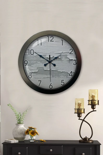 Platin Saat Hediyelik 36 Cm Siyah Metal Dekoratif Duvar Saati - 2
