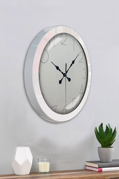 Platin Saat Hediyelik 36 Cm Beyaz Metal Modern Duvar Saati - 4