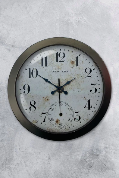 Platin Saat 36 Cm Siyah Metal Antik Eskitme Duvar Saati
