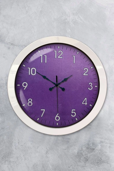Platin Saat Hediyelik 36 Cm Beyaz Metal Mor Duvar Saati