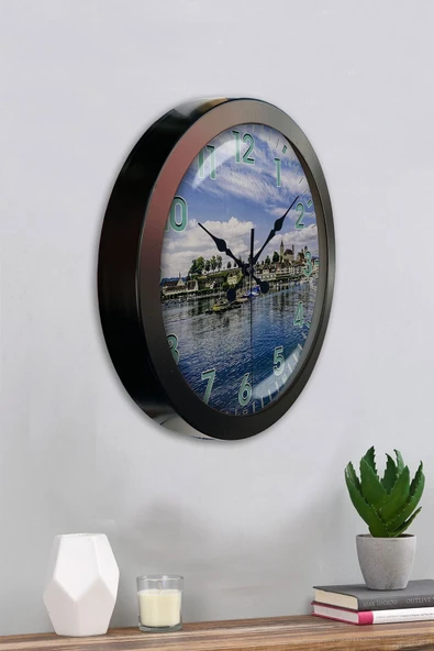 Platin Saat Hediyelik 36 Cm Siyah Metal Lefkoşa Duvar Saati - 4