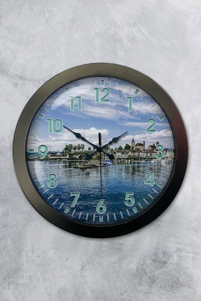 Platin Saat Hediyelik 36 Cm Siyah Metal Lefkoşa Duvar Saati - 1