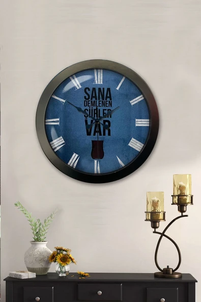 Platin Saat Hediyelik 36 Cm Siyah Metal Çay Duvar Saati - 2