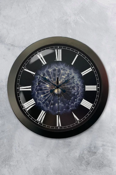 Platin Saat Hediyelik 36 Cm Siyah Metal Tüy Duvar Saati