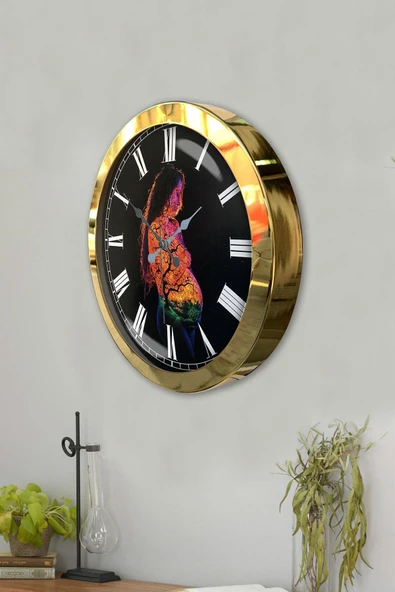 Platin Saat Hediyelik 36 Cm Gold Metal Doğallık Duvar Saati - 3