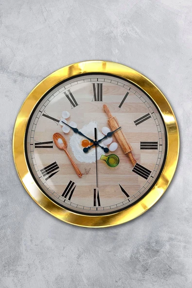 Platin Saat Hediyelik 36 Cm Gold Metal Mutfak Duvar Saati