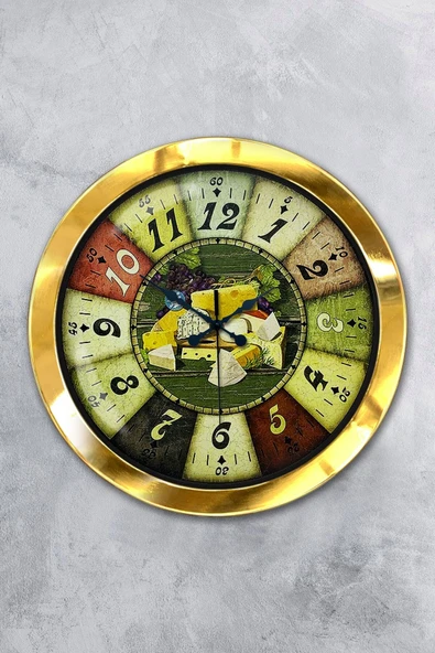 Platin Saat Hediyelik 36 Cm Gold Metal Breakfeast Duvar Saati