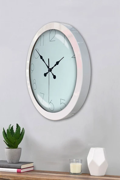 Platin Saat Hediyelik 36 Cm Beyaz Metal Modern Duvar Saati - 3
