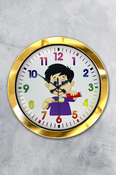 Platin Saat 36 Cm Gold Metal Çocuk Odası Duvar Saati