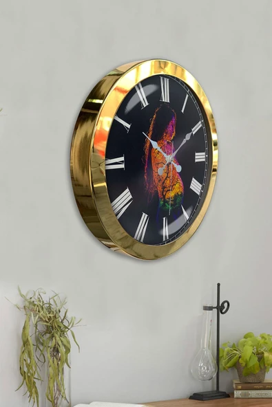 Platin Saat Hediyelik 36 Cm Gold Metal Doğallık Duvar Saati - 4