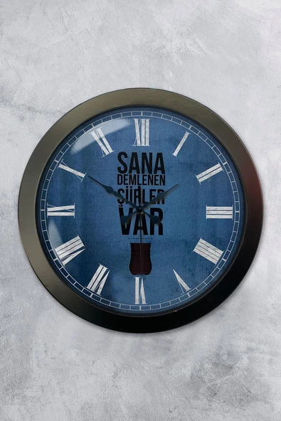 Platin Saat Hediyelik 36 Cm Siyah Metal Çay Duvar Saati