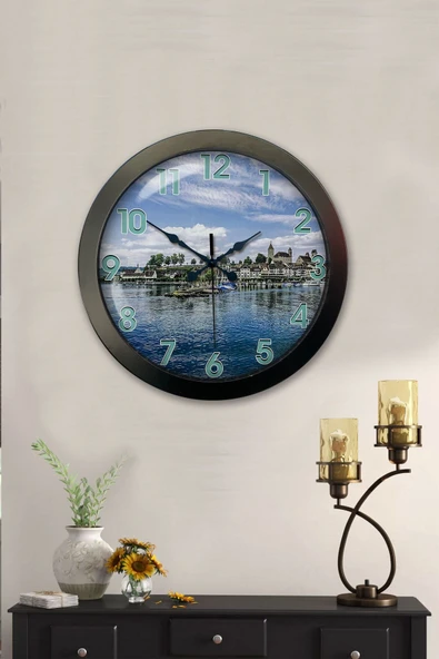 Platin Saat Hediyelik 36 Cm Siyah Metal Lefkoşa Duvar Saati - 2