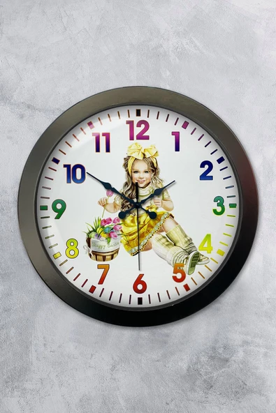 Platin Saat 36 Cm Siyah Metal Genç Kız Duvar Saati