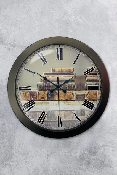 Platin Saat Hediyelik 36 Cm Siyah Metal Book Duvar Saati