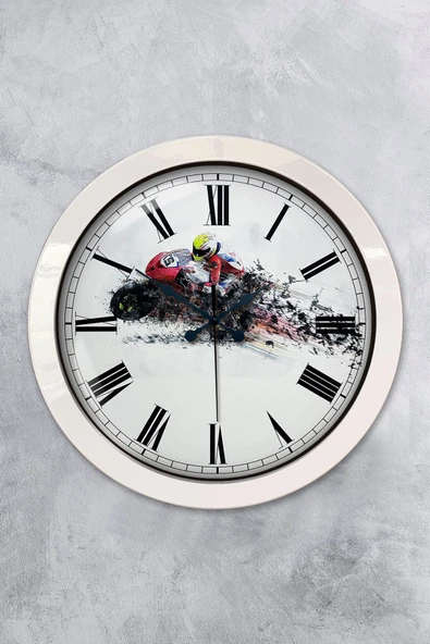 Platin Saat Hediyelik 36 Cm Beyaz Metal Motorsiklet Duvar Saati