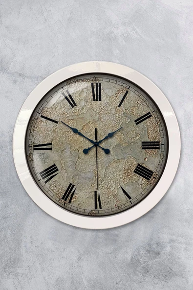 Platin Saat Hediyelik 36 Cm Beyaz Metal Kreter Duvar Saati