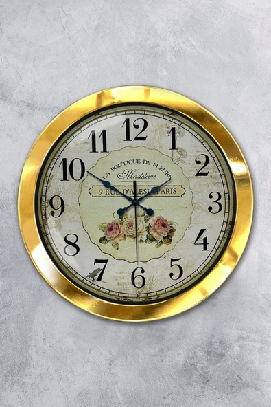 Platin Saat Hediyelik 36 Cm Gold Metal Aydın Duvar Saati